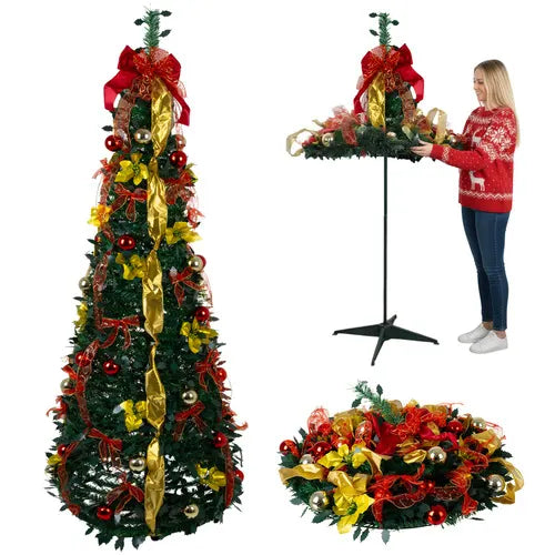 Sammenklappelig juletræ med pynt, 1,8 m, Ruhhy