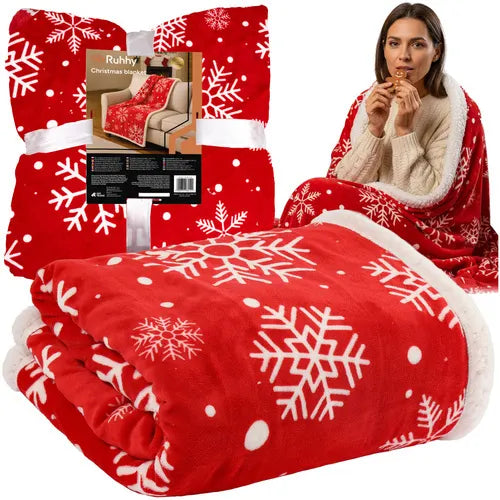 Dobbeltsidet juleplaid 130x170 cm med snefnug