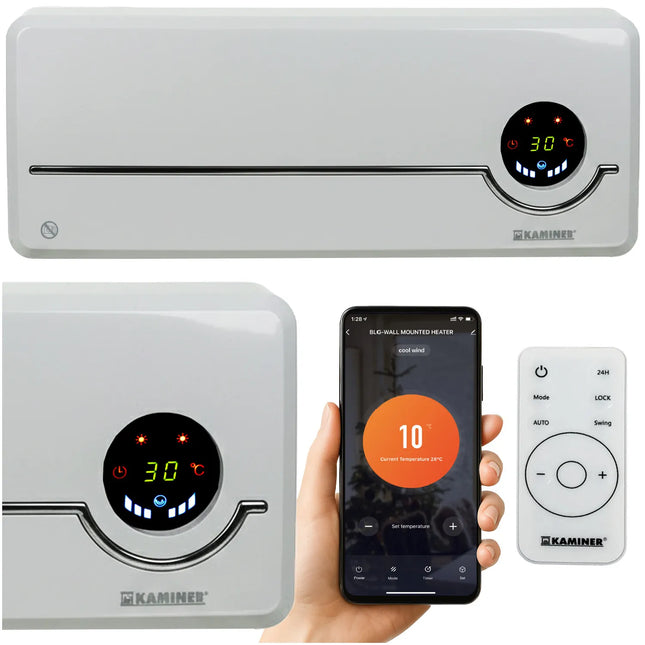 Vægvarmer 2000 W med wifi, timer og fjernbetjening