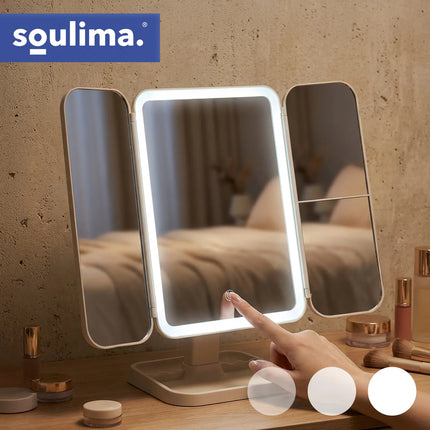 Makeupspejl med LED-lys 3-delt, 3000-7000 K
