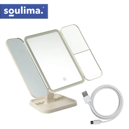 Makeupspejl med LED-lys 3-delt, 3000-7000 K
