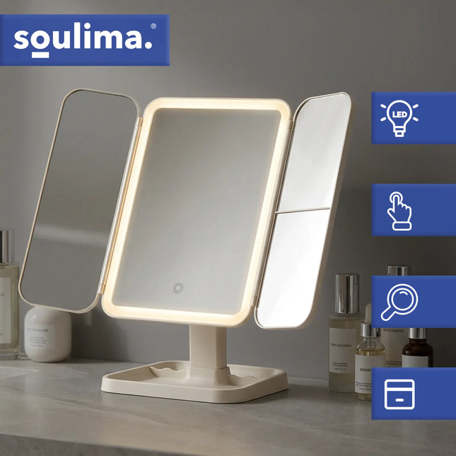 Makeupspejl med LED-lys 3-delt, 3000-7000 K