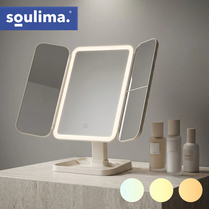 Makeupspejl med LED-lys 3-delt, 3000-7000 K