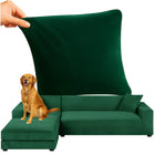 Elegant sofa cover i flaskegrøn velour til hjørnesofa