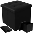 Foldbar pouffe med opbevaring i sort eco-læder