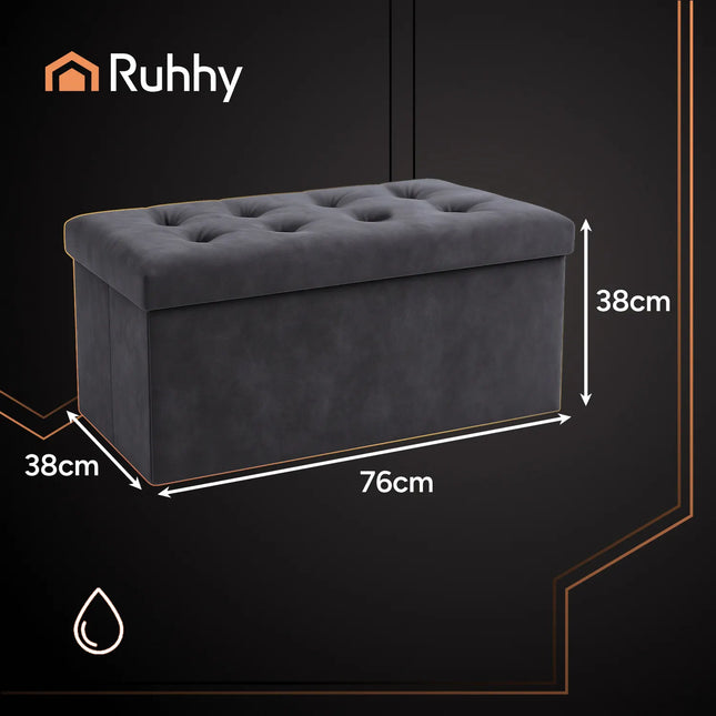 Praktisk grå velour pouf med opbevaring og foldbar funktion