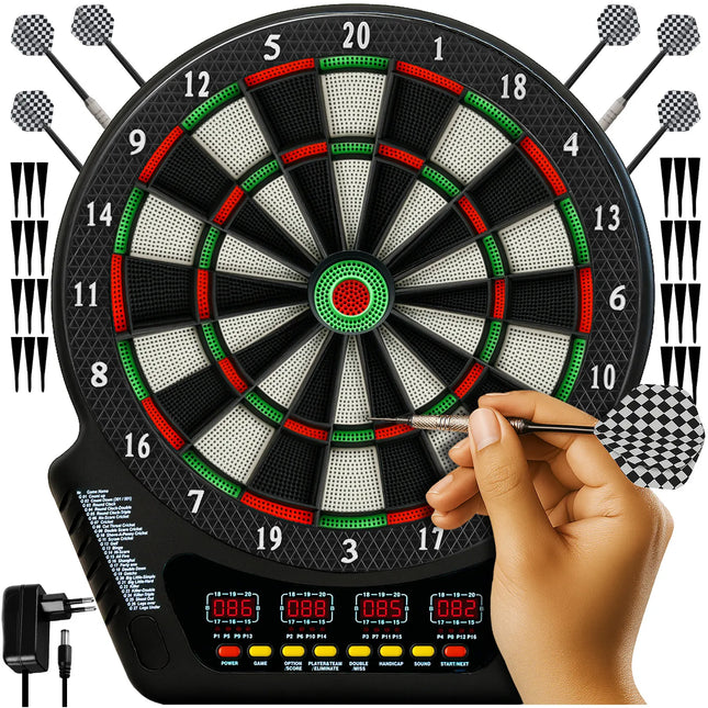 Dartskive elektronisk med 27 spil og 6 darts