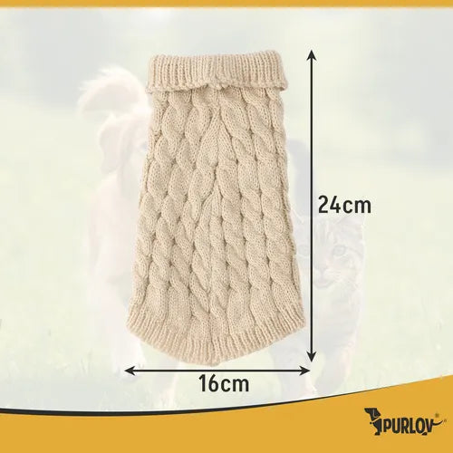Hundetrøje strik str. S med høj hals – beige