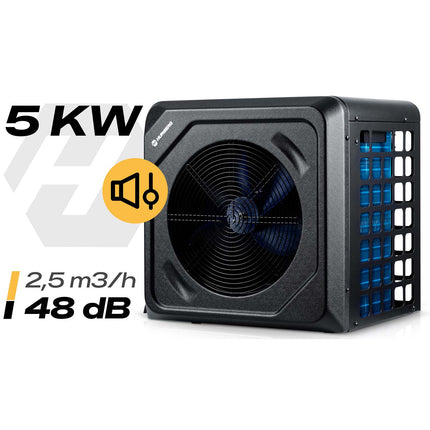 Varmepumpe til pool 5 kW med Bluetooth-styring og LCD-display – COP 5,17, 48 dB