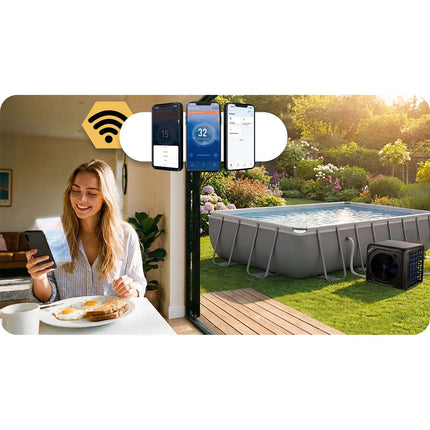 Varmepumpe til pool 5 kW med Bluetooth-styring og LCD-display – COP 5,17, 48 dB