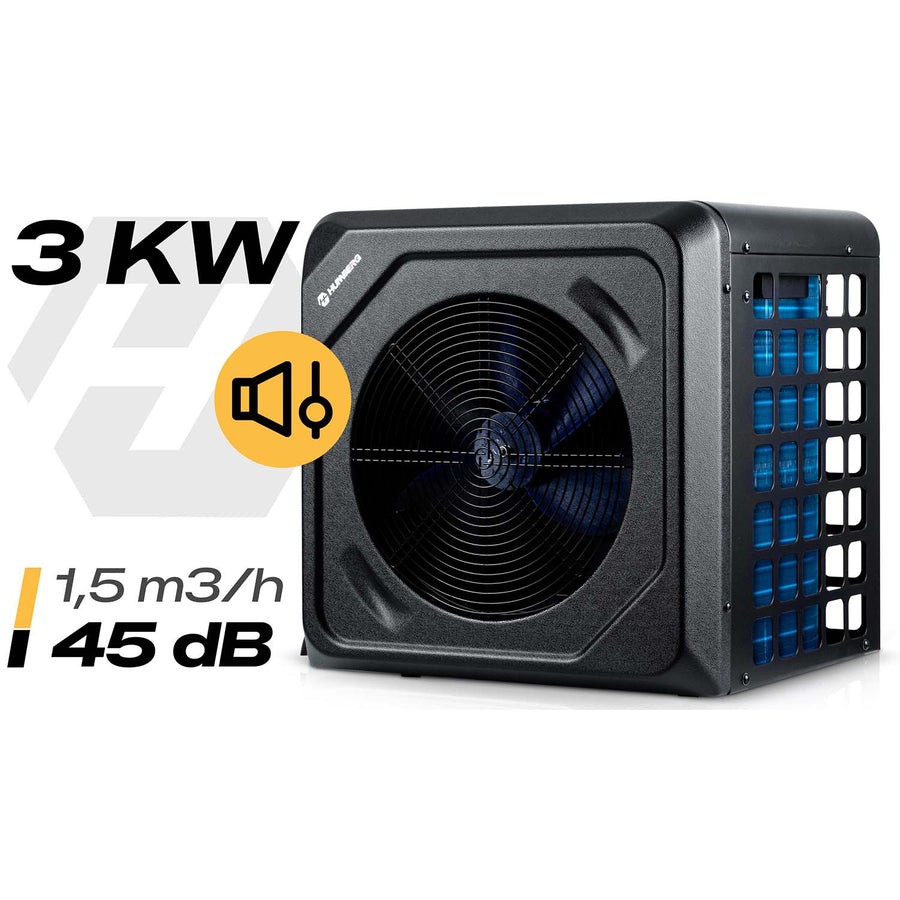 Varmepumpe til pool 3 kW med Bluetooth-styring og LCD-display – COP 5,17, 45 dB