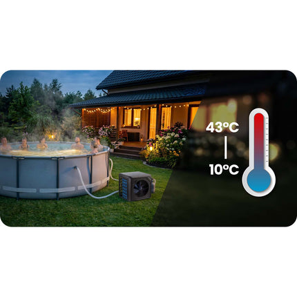 Varmepumpe til pool 3 kW med Bluetooth-styring og LCD-display – COP 5,17, 45 dB