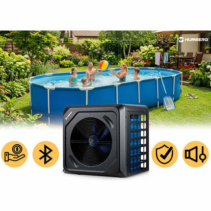 Varmepumpe til pool 3 kW med Bluetooth-styring og LCD-display – COP 5,17, 45 dB