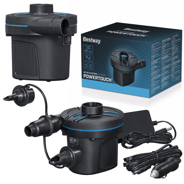 Elektrisk pumpe 220V/12V til oppustelige produkter med 3 dyser - ideel til hjemmebrug og camping