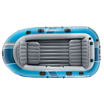 Oppustelig gummibåd til 4 personer 315 x 165 x 43 cm med aluminiumsårer og pumpe – Intex Excursion 4