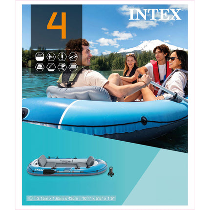 Oppustelig gummibåd til 4 personer 315 x 165 x 43 cm med aluminiumsårer og pumpe – Intex Excursion 4