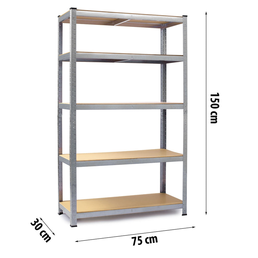 Opbevaringsreol i metal 150x75x30 cm med 5 hylder - stabil og justerbar til garage, kælder eller butik