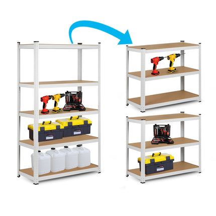 Opbevaringsreol i metal med 5 hylder - 150 x 75 x 30 cm, perfekt til garage, kælder og butik