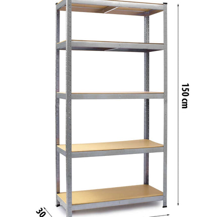 Opbevaringsreol i metal 150 x 75 x 30 cm - Stabil og funktionel hylde til garage, kælder og butik