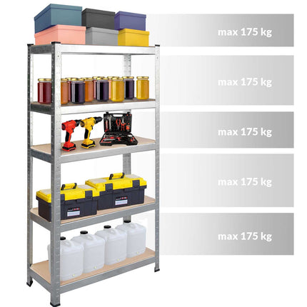 Opbevaringsreol i metal 180 x 90 x 30 cm - Stabil og justerbar hylde til garage, kælder og butik