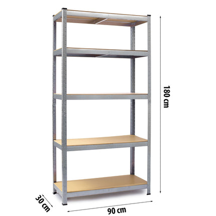 Opbevaringsreol i metal 180 x 90 x 30 cm - Stabil og justerbar hylde til garage, kælder og butik