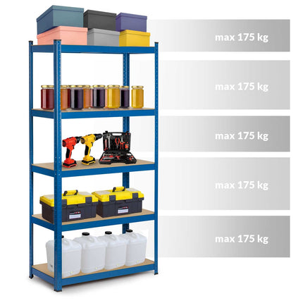 Opbevaringsreol i metal 180 x 90 x 30 cm - Stabil hylde til garage, lager og butik