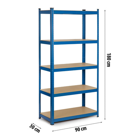 Opbevaringsreol i metal 180 x 90 x 30 cm - Stabil hylde til garage, lager og butik