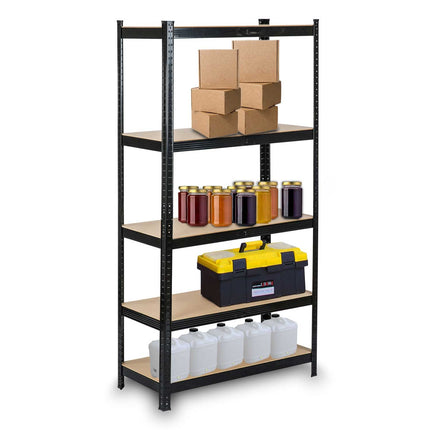 Opbevaringsreol i metal med 5 hylder - 180x90x40 cm, sort, høj belastning og justerbar højde