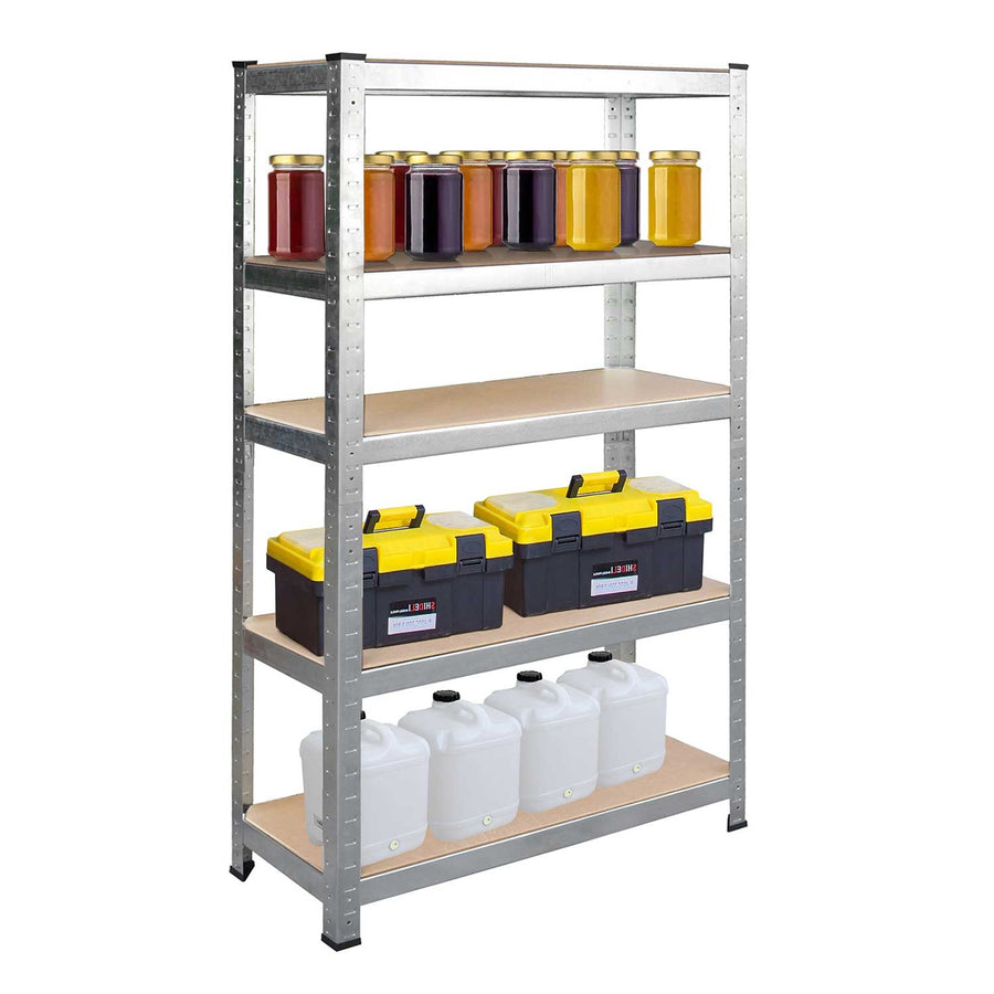 Opbevaringsreol i metal 180 x 90 x 40 cm med 5 hylder - ideel til garage, kælder og butik - inkl. gratis hyldedæksel
