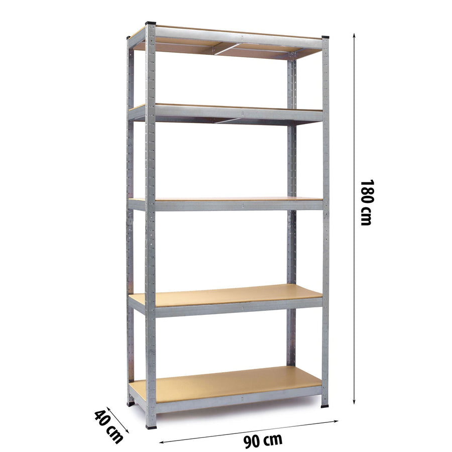Opbevaringsreol i metal 180 x 90 x 40 cm med 5 hylder - ideel til garage, kælder og butik - inkl. gratis hyldedæksel