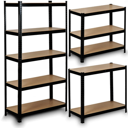 Opbevaringsreol i metal med 5 hylder - 180x90x40 cm, sort, høj belastning og justerbar højde