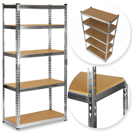 Metalreol til lager 183 x 90 x 40 cm med 5 MDF-hylder, 265 kg pr. hylde – sølv