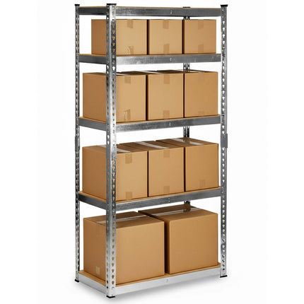 Metalreol til lager 183 x 90 x 40 cm med 5 MDF-hylder, 265 kg pr. hylde – sølv