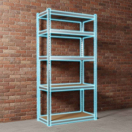 Metalreol til lager 183 x 90 x 40 cm med 5 MDF-hylder, 265 kg pr. hylde – sølv