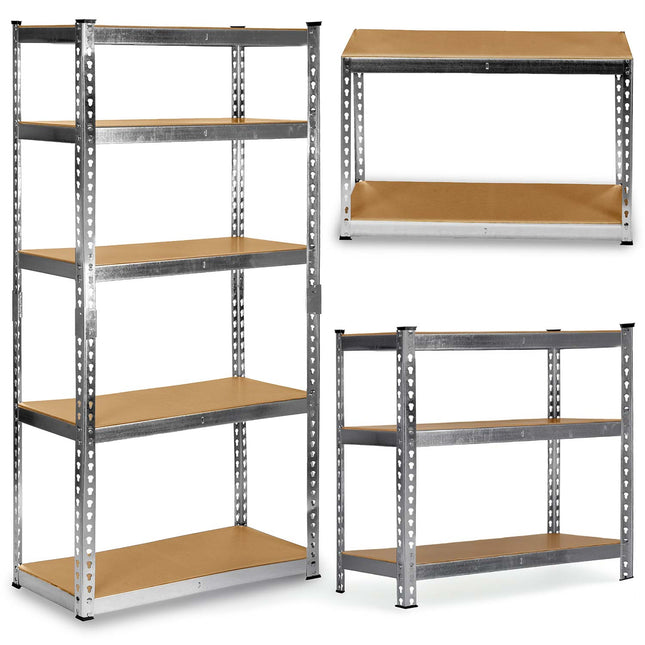Metalreol til lager 183 x 90 x 40 cm med 5 MDF-hylder, 265 kg pr. hylde – sølv