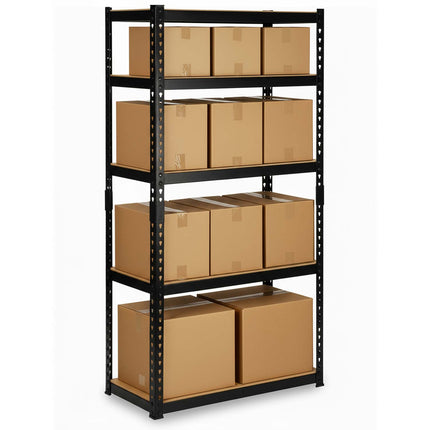 Metalreol til lager 183 x 90 x 40 cm med 5 MDF-hylder, 265 kg pr. hylde – sort