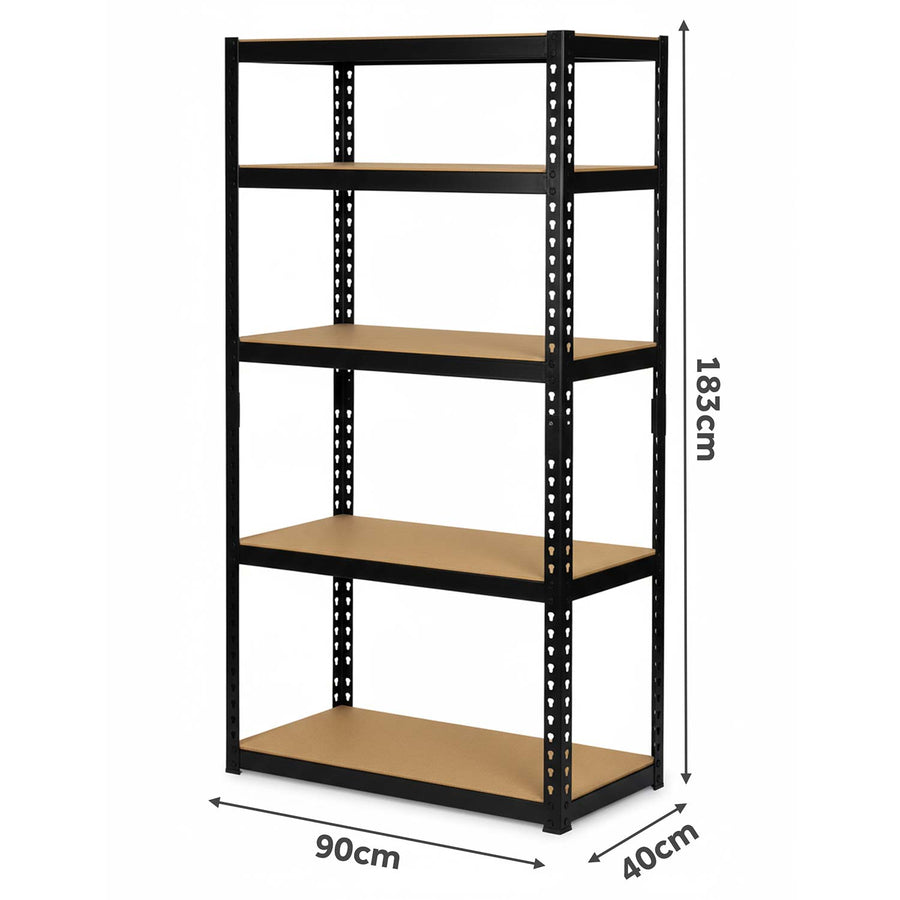 Metalreol til lager 183 x 90 x 40 cm med 5 MDF-hylder, 265 kg pr. hylde – sort