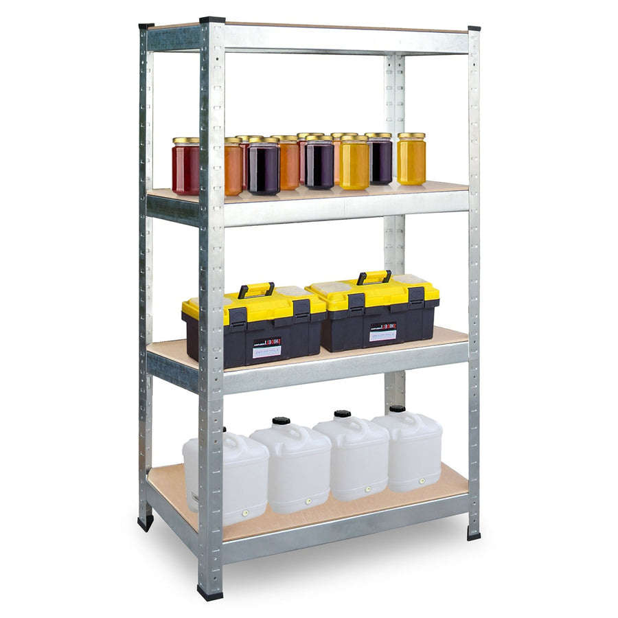 Sølvfarvet metalhylde sæt med 4 hylder - 174x80x40 cm, perfekt til garage, værksted og opbevaring