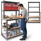 Metalreol med arbejdsplade 180 x 100 x 60 cm – 5 hylder, bærer op til 175 kg pr. hylde – sort