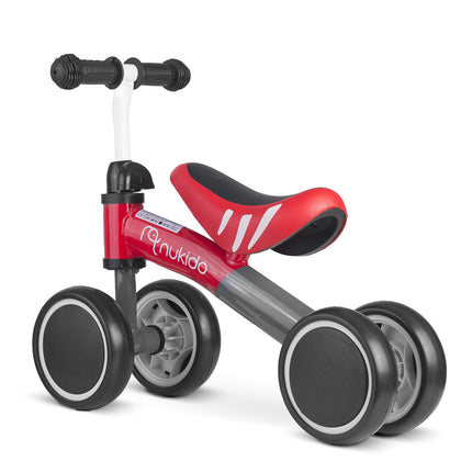 Løbecykel til børn med 4 små hjul, metalstel og skumsæde