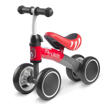 Løbecykel til børn med 4 små hjul, metalstel og skumsæde