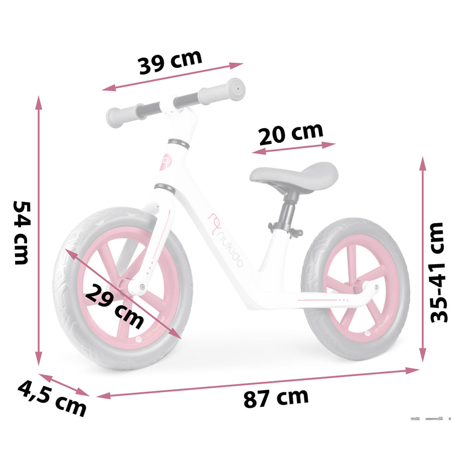 Nukido balancecykel til børn - let og justerbar løbecykel med 12'' punkteringssikre hjul