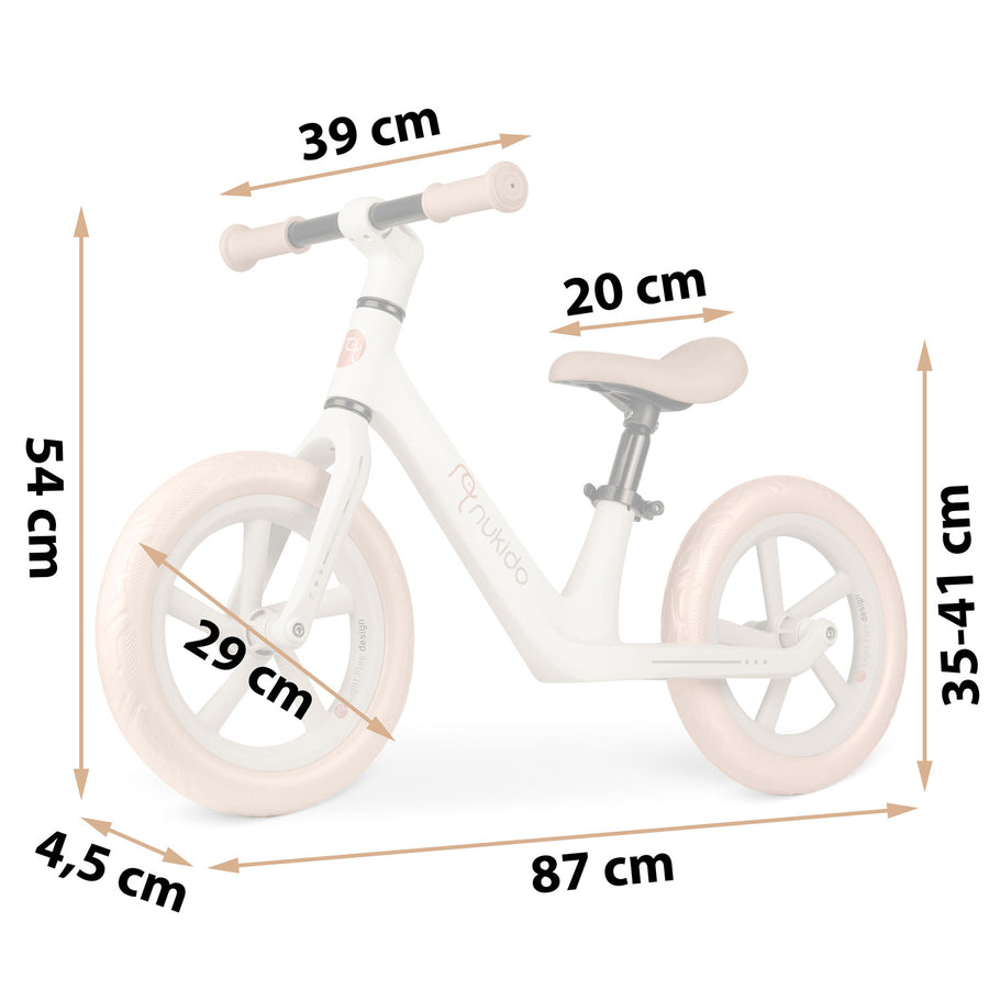 Nukido balancecykel til børn - let og justerbar løbecykel med 12'' punkteringssikre hjul