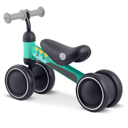 Trehjulet løbecykel til børn fra 12 måneder med stålstel, skumsæde og gummihåndtag – grøn med dino-mønster