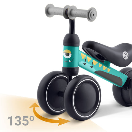Trehjulet løbecykel til børn fra 12 måneder med stålstel, skumsæde og gummihåndtag – grøn med dino-mønster