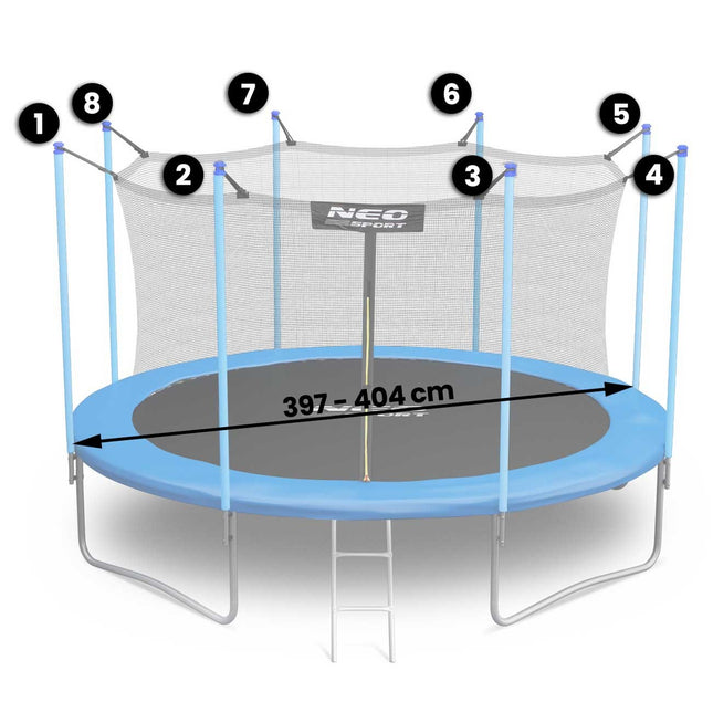 Indernet til trampolin 397-404 cm (13 fod) - Sikkerhedsnet med 8 stolper til haven