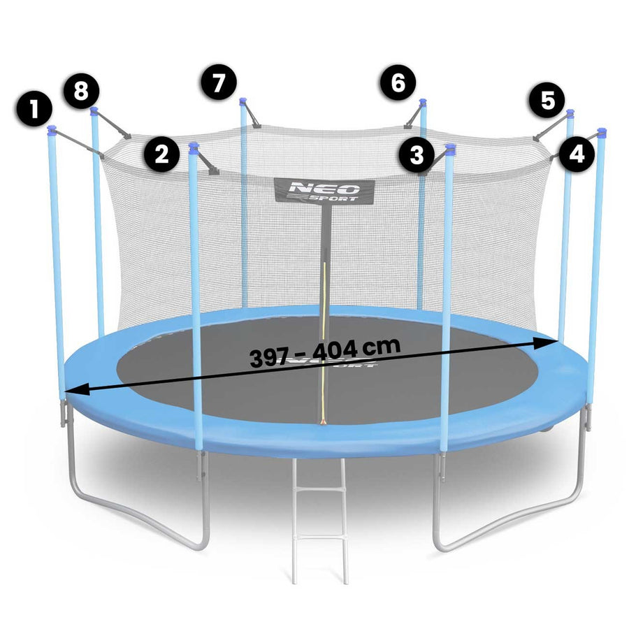 Indernet til trampolin 397-404 cm (13 fod) - Sikkerhedsnet med 8 stolper til haven