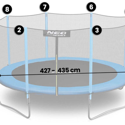 Udendørs sikkerhedsnet til trampolin 427-435 cm (14 fod) med 8 stolper - Holdbart og nemt at montere
