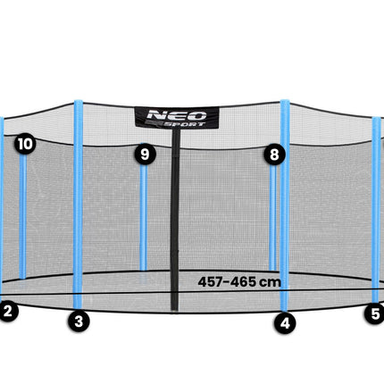 Udendørs sikkerhedsnet til trampolin 457-465 cm (15 fod) med 10 stolper - Holdbart og nemt at montere