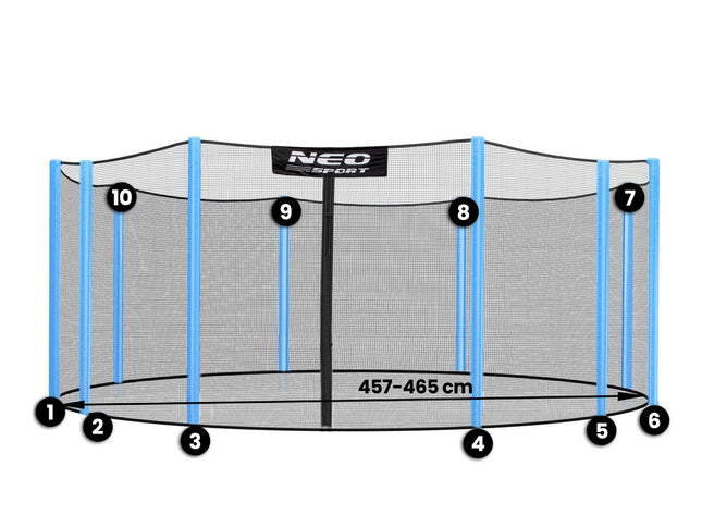 Udendørs sikkerhedsnet til trampolin 457-465 cm (15 fod) med 10 stolper - Holdbart og nemt at montere